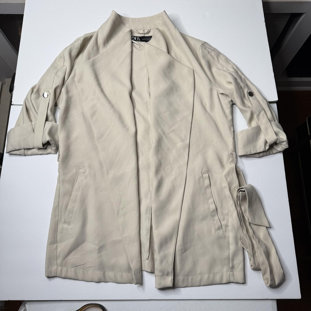 Zara Trench Coat Women's Small Beige Lightweight Belted Open Front‎